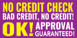 Purple and Yellow No Credit Check Credit Approved Banner