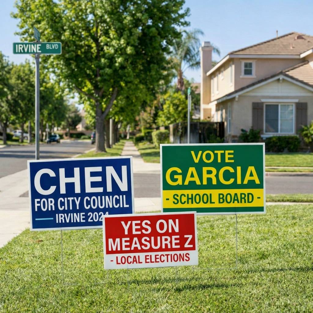 Political Yard Signs Irvine CA: Campaign Sign Printing for City Council, School Board & Local Elections