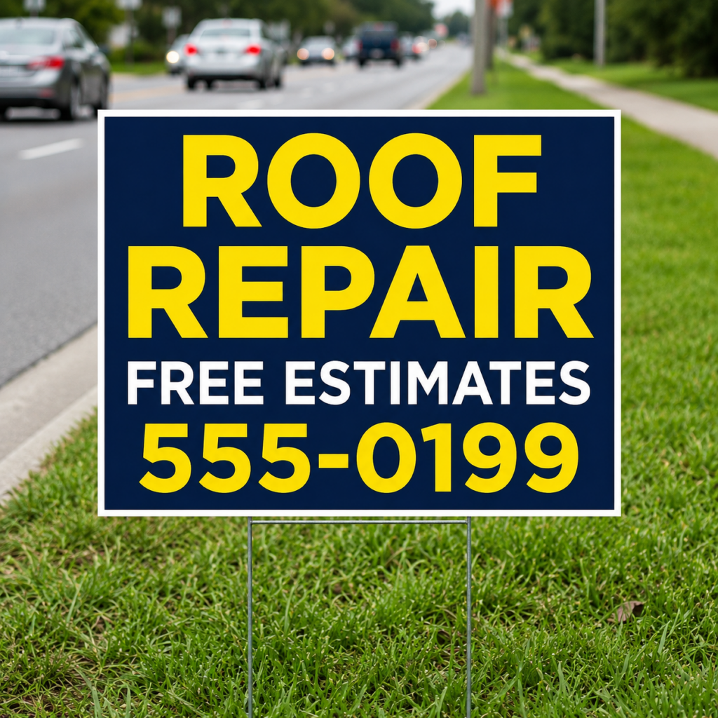A simple, high-contrast, bold yard sign optimized for quick readability.