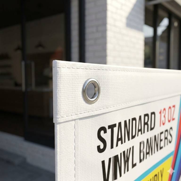 A small business grand opening event utilizing custom vinyl banners and yard signs for promotion.