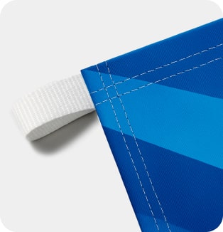 outdoor banner stitched hem with webbing finishing