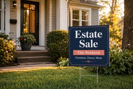 Estate sale yard sign printing for neighborhood event marketing with professional outdoor signage