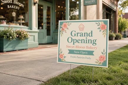 Grand opening yard signs for small business storefront advertising and local promotion