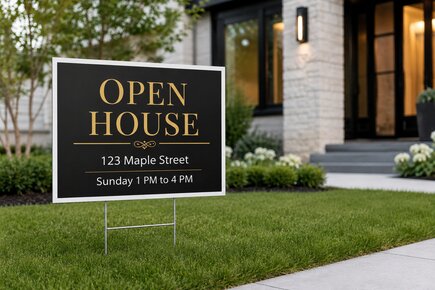 Open house yard sign printing for real estate agents, brokers, and property marketing