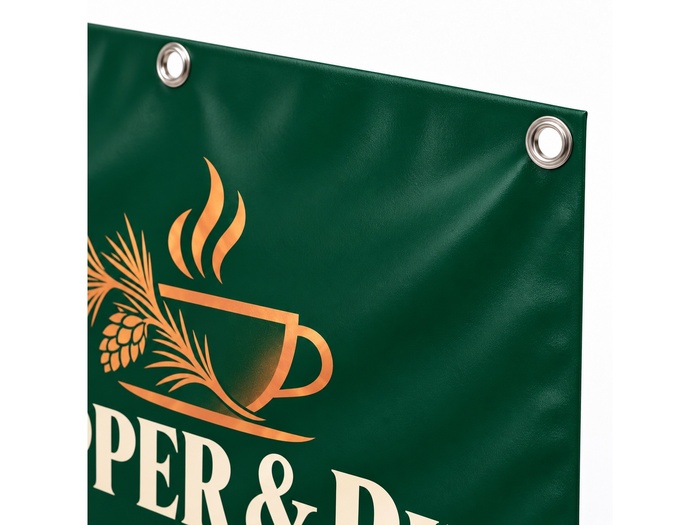 Forest green banner grommet detail