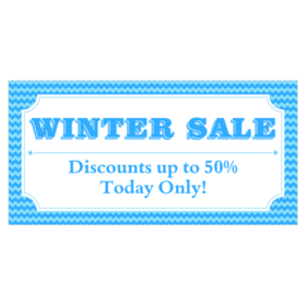 White Marquee Winter Sale Over Blue Chevrons % Off Winter Sale Banner