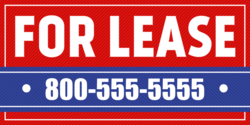 White on Red For Lease Banner With White On Blue Phone Information Design