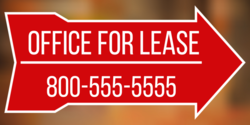 Right Big Red Arrow With White Office For Lease and Phone Number Text Inside Arrow Design