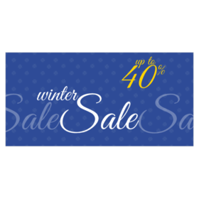 Cyrillic Winter Sale % Off On Blue Dot Background Banner