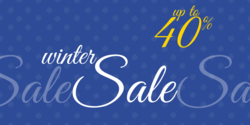 Cyrillic Winter Sale % Off On Blue Dot Background Banner