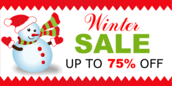 Christmas Colored Winter Sale with Red Chevron Borders and Snowman Design Banner