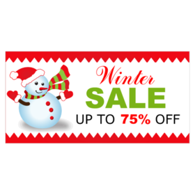 Christmas Colored Winter Sale with Red Chevron Borders and Snowman Design Banner