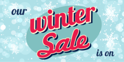 Ice Blue Snowflake Background With Our Winter Sale Is on In Red and Black Banner