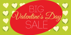 Red Diagonal Oval On Green Hearts Background Big Valentines Day Sale Banner