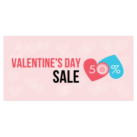 Red and Blue Inverted Hearts Valentines Day Sale Banner