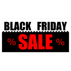 Bold Red Sale Letters With % Symbol On Black With Black Friday Words On White Banner