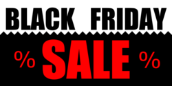 Bold Red Sale Letters With % Symbol On Black With Black Friday Words On White Banner