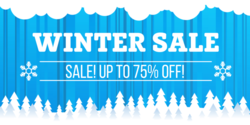 Snow Covered Evergreen Bordered % Off Winter Sale Banner