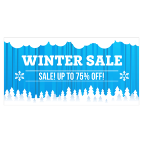 Snow Covered Evergreen Bordered % Off Winter Sale Banner