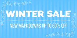 Winter Sale Over Icy Blue Vertically Striped Background Design