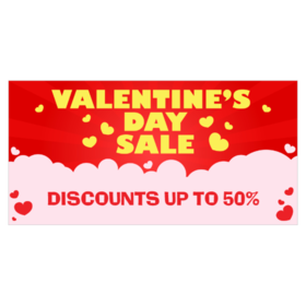 Yellow Text On Red and Pink Heart Background Valentine's Day Sale Banner