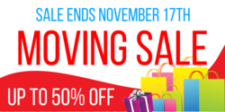 Moving Sale Gift Box and Bag Collage Banner