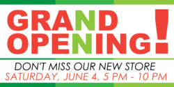 Red and Green Textual Grand Opening Banner