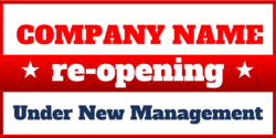 Personalized Company Re-opening New Management Banner Red Middle Star Stripe Design