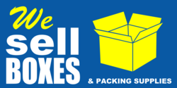Open Yellow Box On Blue We Sell Boxes Banner