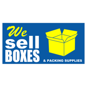 Open Yellow Box On Blue We Sell Boxes Banner