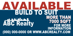 Build To Suit Available Realty Banner Red Blue and White Card Styled Design