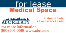 Dark Blue Red and White Medical Space For Lease Banner