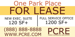 Light Yellow Bottom, Middle Top Dark Yellow With Brown and Red Text For Lease Information Banner