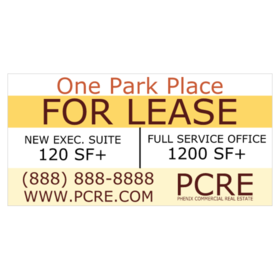 Light Yellow Bottom, Middle Top Dark Yellow With Brown and Red Text For Lease Information Banner