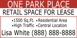 White Background With Burgundy Top Strip and Boxed Information Section Space For Lease Banner 