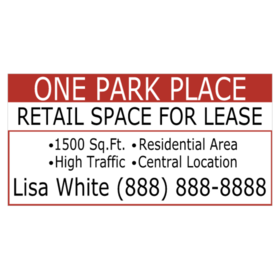 White Background With Burgundy Top Strip and Boxed Information Section Space For Lease Banner 