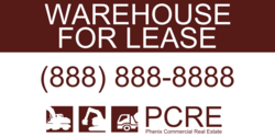 Dark Rust Red and White Warehouse For Lease Banner