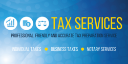 Orange and White Text Over Blue Tax Services Banner