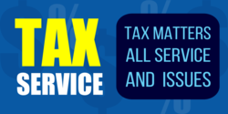 Yellow TAX, White Service, Over Blue Background Tax Matters Banner