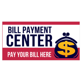 Money Bag With Red and White Lines Bill Payment Center Banner