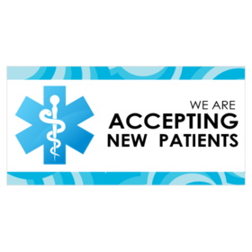 Blue On White We Are Accepting New Patients Banner