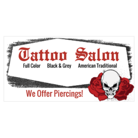Skull And Flowers Tattoo Salon Banner