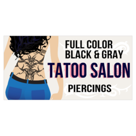 Tattoo And Piercings Salon Banner Woman's Back Design