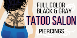 Tattoo And Piercings Salon Banner Woman's Back Design