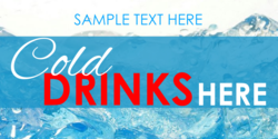 Cool Blue Ice Background With White and Red Text Drinks Banner