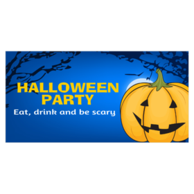 Jack O Lantern With Eerie Branches and Night Blue Halloween Party Banner