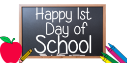 Happy First Day of School Chalkboard, Apple and Crayon Banner