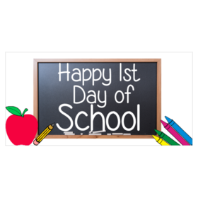 Happy First Day of School Chalkboard, Apple and Crayon Banner