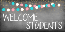 Stringer Design Over Dirty Chalkboard Welcome Students Banner