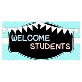 Stringer Flags over Black Marquee Welcome Students Banner